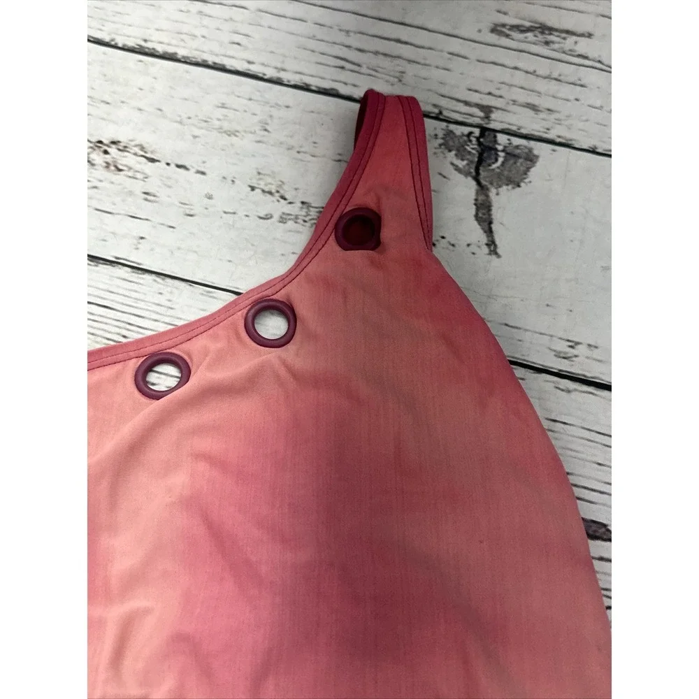 Nicole Miller Studio One Piece Swimsuit Rose Pink Grommet Ruched Size 8